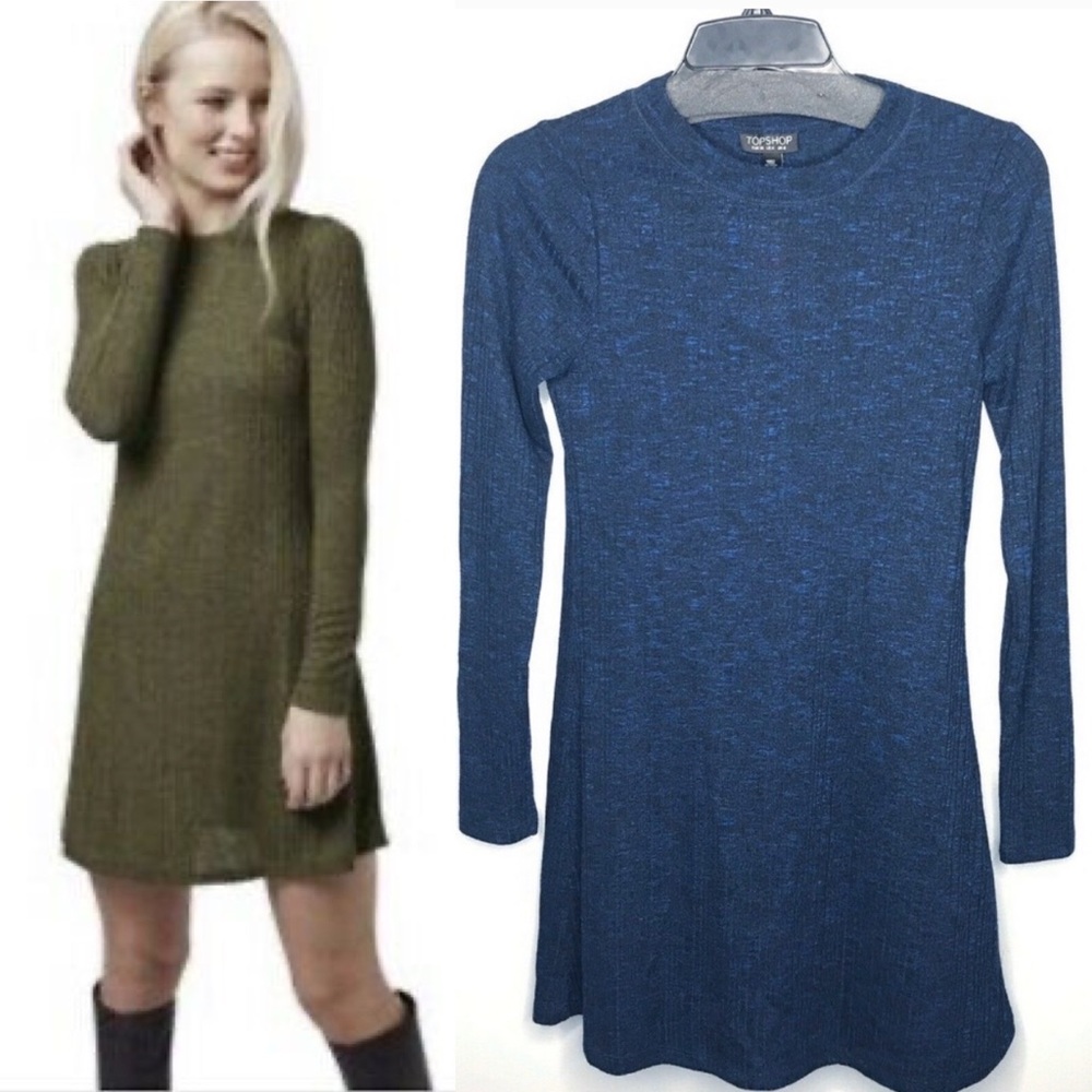 NWT Topshop Ribbed Blue Heathered Bodycon Dress - Picture 1 of 7